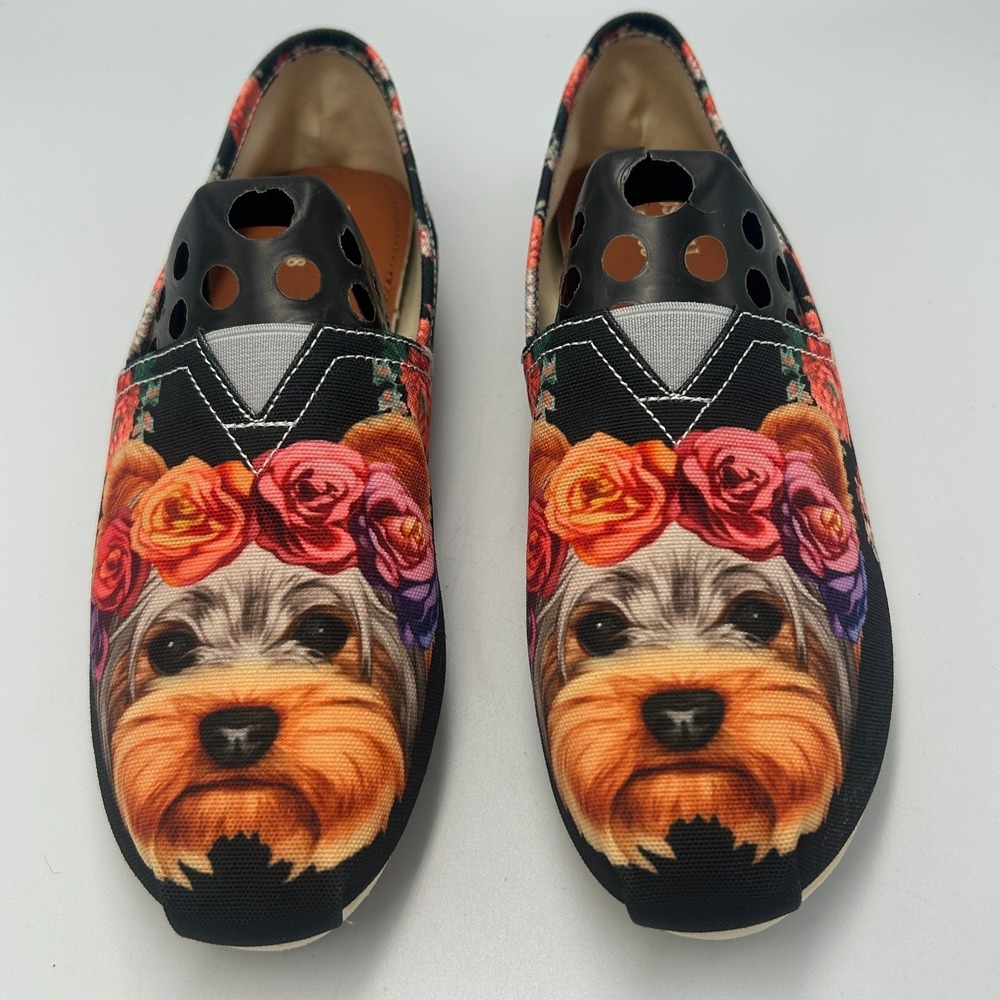 Yorkie Floral Dog Puppy Shoes Slip-on Shoes Womens 7.5 38 Groove Canvas Flats